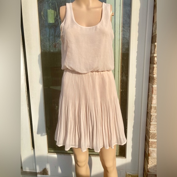 Lush Cream/Off White Sheer Pleated Preppy Dress - Picture 6 of 13